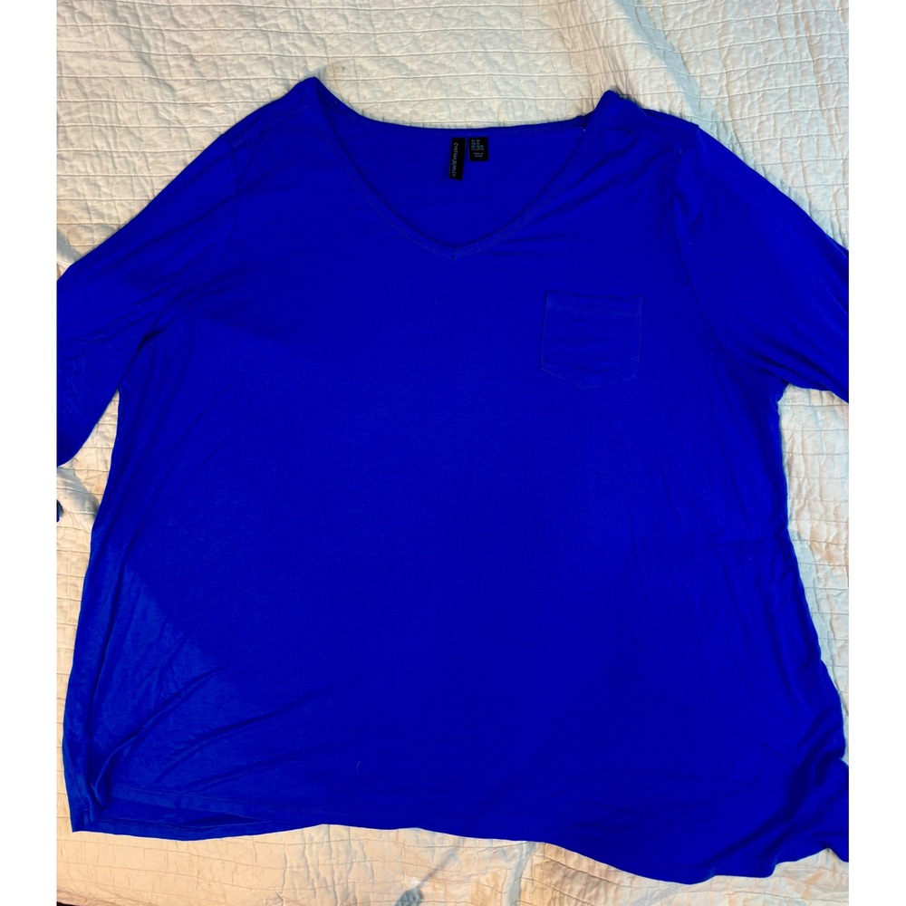 Cynthia Rowley Royal Blue V-Neck Long Sleeve Pocket Top Plus Size 3X